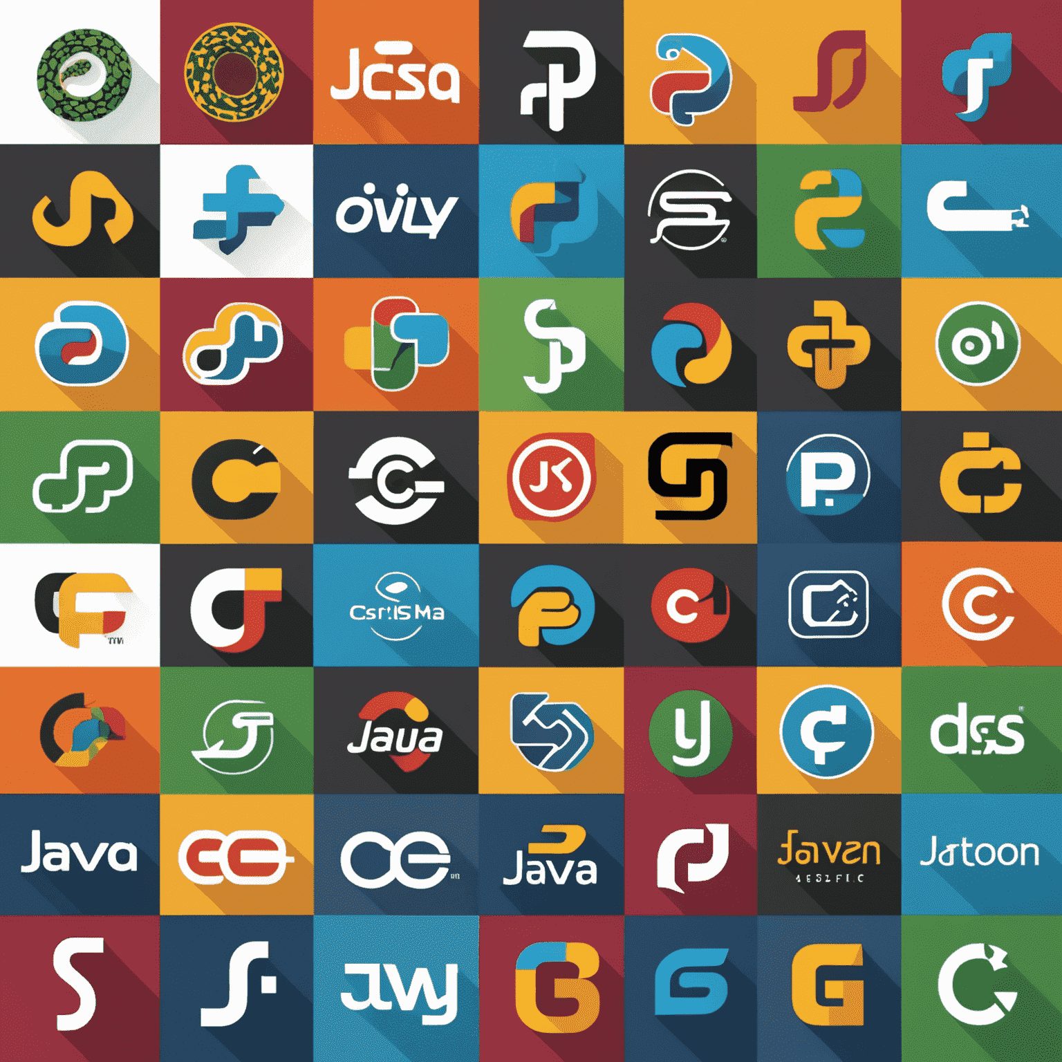 Collage de logos de diferentes lenguajes de programación como Python, JavaScript, Java y C++